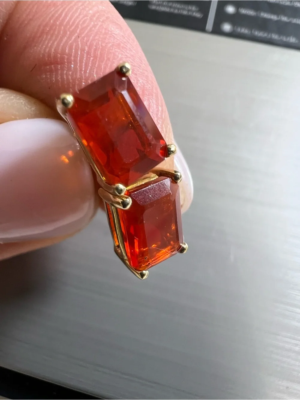 Vintage 14k Gold Orange Rectangular Stud Earrings